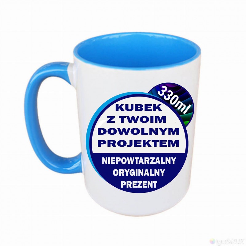 Spersonalizowany kubek z kolorowym środkiem i uchem 330 ml z karykaturą