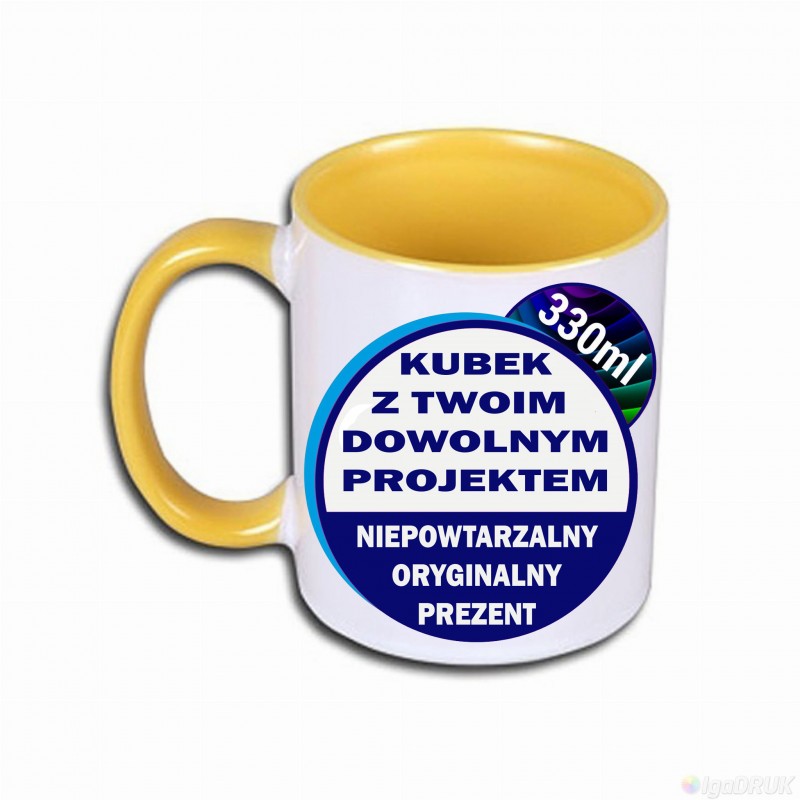 Spersonalizowany kubek z kolorowym środkiem i uchem 330 ml z karykaturą